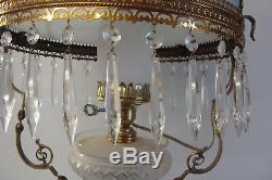 COL- LO Antique Victorian Oil Lamp with Hand Painted Shade Light Fixture