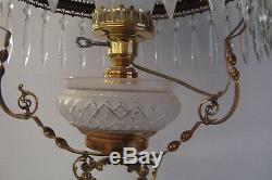 COL- LO Antique Victorian Oil Lamp with Hand Painted Shade Light Fixture