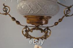 COL- LO Antique Victorian Oil Lamp with Hand Painted Shade Light Fixture