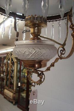 COL- LO Antique Victorian Oil Lamp with Hand Painted Shade Light Fixture