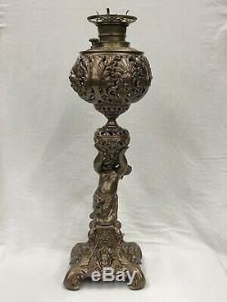 C. 1880-1900s Tall Figural Cherub GWTW Center Draft Parlor Banquet Oil Lamp NR