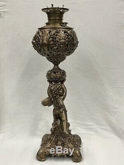 C. 1880-1900s Tall Figural Cherub GWTW Center Draft Parlor Banquet Oil Lamp NR