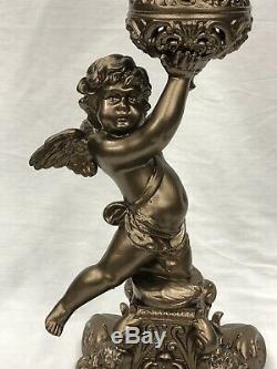 C. 1880-1900s Tall Figural Cherub GWTW Center Draft Parlor Banquet Oil Lamp NR