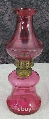 C 1880s Antique Victorian Cranberry Glass Miniature Kerosene Oil Lamp