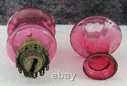 C 1880s Antique Victorian Cranberry Glass Miniature Kerosene Oil Lamp
