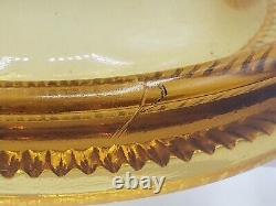 C. 1880s Central Beaded Panel Amber Glass Oil Lamp withScoville #0 Burner & Chimney