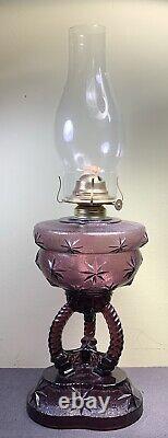 Cathedral Oil Lamp, Purple / Amethyst Stars Pattern, Beautiful! Rare! HTF