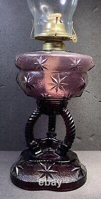 Cathedral Oil Lamp, Purple / Amethyst Stars Pattern, Beautiful! Rare! HTF