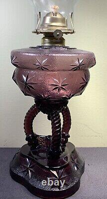 Cathedral Oil Lamp, Purple / Amethyst Stars Pattern, Beautiful! Rare! HTF