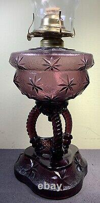 Cathedral Oil Lamp, Purple / Amethyst Stars Pattern, Beautiful! Rare! HTF