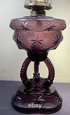 Cathedral Oil Lamp, Purple / Amethyst Stars Pattern, Beautiful! Rare! HTF