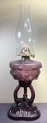 Cathedral Oil Lamp, Purple / Amethyst Stars Pattern, Beautiful! Rare! HTF