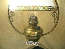 Ceiling Pendant Brass Oil Lamp Cowl Glass Vintage Antique Light Fitting