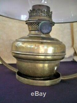 Ceiling Pendant Brass Oil Lamp Cowl Glass Vintage Antique Light Fitting