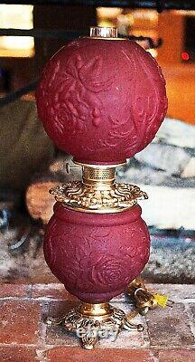 Collectable Antique GWTW 1900 Parlor Oil Lamp Blown Ruby Red Glass Electrified