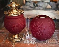 Collectable Antique GWTW 1900 Parlor Oil Lamp Blown Ruby Red Glass Electrified
