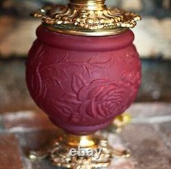 Collectable Antique GWTW 1900 Parlor Oil Lamp Blown Ruby Red Glass Electrified