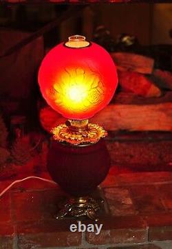 Collectable Antique GWTW 1900 Parlor Oil Lamp Blown Ruby Red Glass Electrified