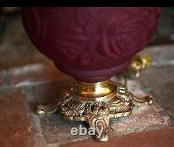 Collectable Antique GWTW 1900 Parlor Oil Lamp Blown Ruby Red Glass Electrified