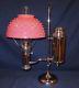Complete 1890's Nickel Miller Pink Hobnail Opalescent Student Oil Lamp