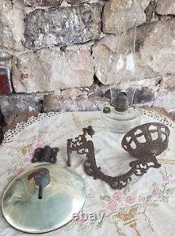 Complete Metal Wall Bracket with Oil Lamp, Mercury Glass Reflector Victorian Era