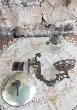 Complete Metal Wall Bracket with Oil Lamp, Mercury Glass Reflector Victorian Era