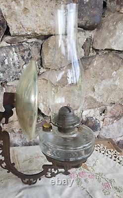 Complete Metal Wall Bracket with Oil Lamp, Mercury Glass Reflector Victorian Era