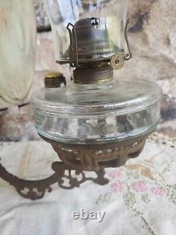 Complete Metal Wall Bracket with Oil Lamp, Mercury Glass Reflector Victorian Era