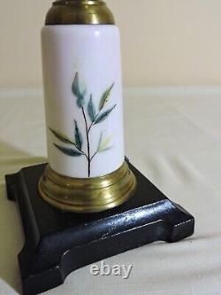 Composite Oil Lamp Flower Etched/Frosted Font, Painted Porcelain Stem