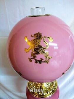 Consolidated Banquet Oil Lamp Gold Gilded Rampant Lion Griffin Pink Cased GWTW