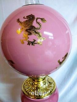 Consolidated Banquet Oil Lamp Gold Gilded Rampant Lion Griffin Pink Cased GWTW