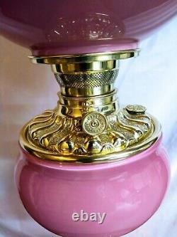 Consolidated Banquet Oil Lamp Gold Gilded Rampant Lion Griffin Pink Cased GWTW