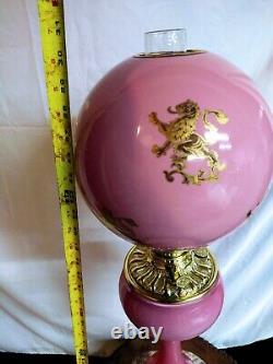 Consolidated Banquet Oil Lamp Gold Gilded Rampant Lion Griffin Pink Cased GWTW