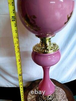 Consolidated Banquet Oil Lamp Gold Gilded Rampant Lion Griffin Pink Cased GWTW