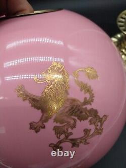 Consolidated Banquet Oil Lamp Gold Gilded Rampant Lion Griffin Pink Cased GWTW