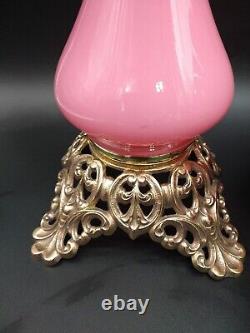 Consolidated Banquet Oil Lamp Gold Gilded Rampant Lion Griffin Pink Cased GWTW