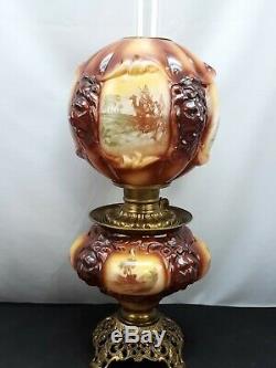 Consolidated Glass Lion Head Brown Gone With The Wind Parlor Oil Lamp GWTW