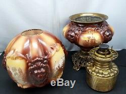 Consolidated Glass Lion Head Brown Gone With The Wind Parlor Oil Lamp GWTW