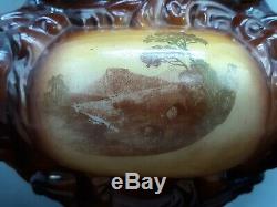 Consolidated Glass Lion Head Brown Gone With The Wind Parlor Oil Lamp GWTW