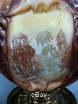 Consolidated Glass Lion Head Brown Gone With The Wind Parlor Oil Lamp GWTW