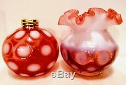 Cranberry Coin Dot Miniature Oil Lamp, Antique, Complete P & A Nutmeg Burner