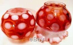 Cranberry Coin Dot Miniature Oil Lamp, Antique, Complete P & A Nutmeg Burner