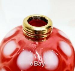 Cranberry Coin Dot Miniature Oil Lamp, Antique, Complete P & A Nutmeg Burner