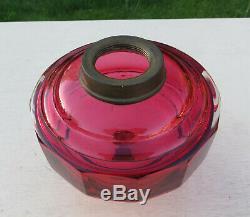 Cranberry Faceted Cut Glass Oil Lamp Font / Fount, Duplex Screw Collar