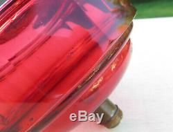 Cranberry Faceted Cut Glass Oil Lamp Font / Fount, Duplex Screw Collar