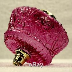 Cranberry Pink Embossed Clear Glass Kerosene Oil Lamp Font Fount