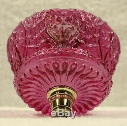 Cranberry Pink Embossed Clear Glass Kerosene Oil Lamp Font Fount