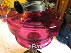 Cranberry/ Ruby glass original Victorian Oil Lamp