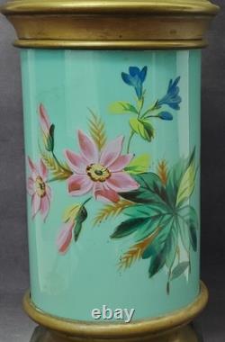 Cylindrical Oil Lamp Porcelain & Brass Laurel Wreath & Torch chimney antique