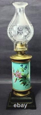 Cylindrical Oil Lamp Porcelain & Brass Laurel Wreath & Torch chimney antique